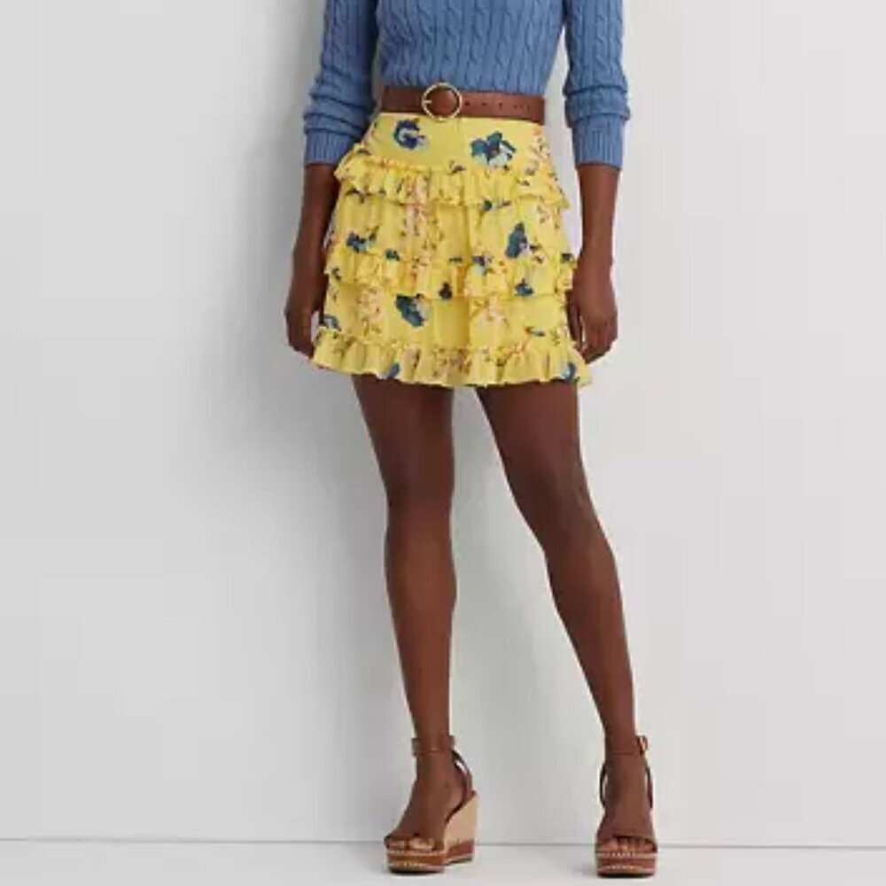 Lauren Ralph Lauren Floral Ruffle Trim Georgette Mini Skirt. Sz: 8